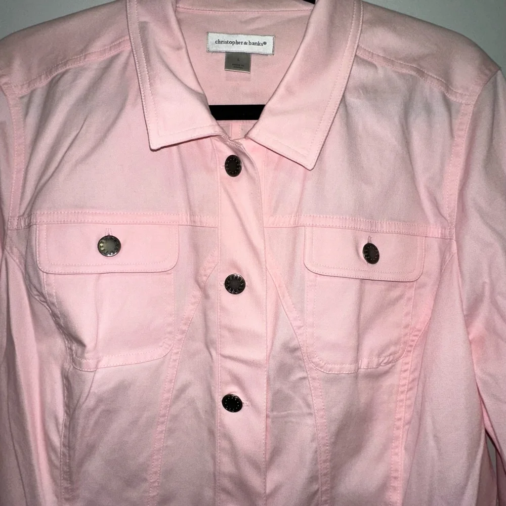 Women's Christopher & Banks Pink Button Down Jacket Size L - Picture 3 of 7